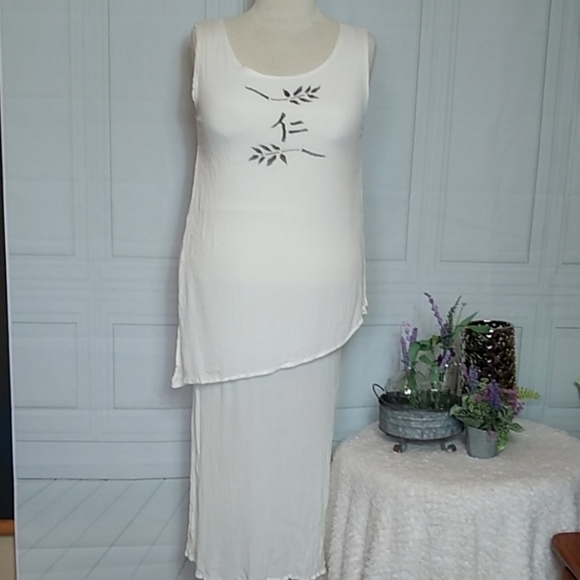 WHITE & Grey Art to Wear Summer Column Dress Size Large - Cheryl Lynn - Picture 8 of 8